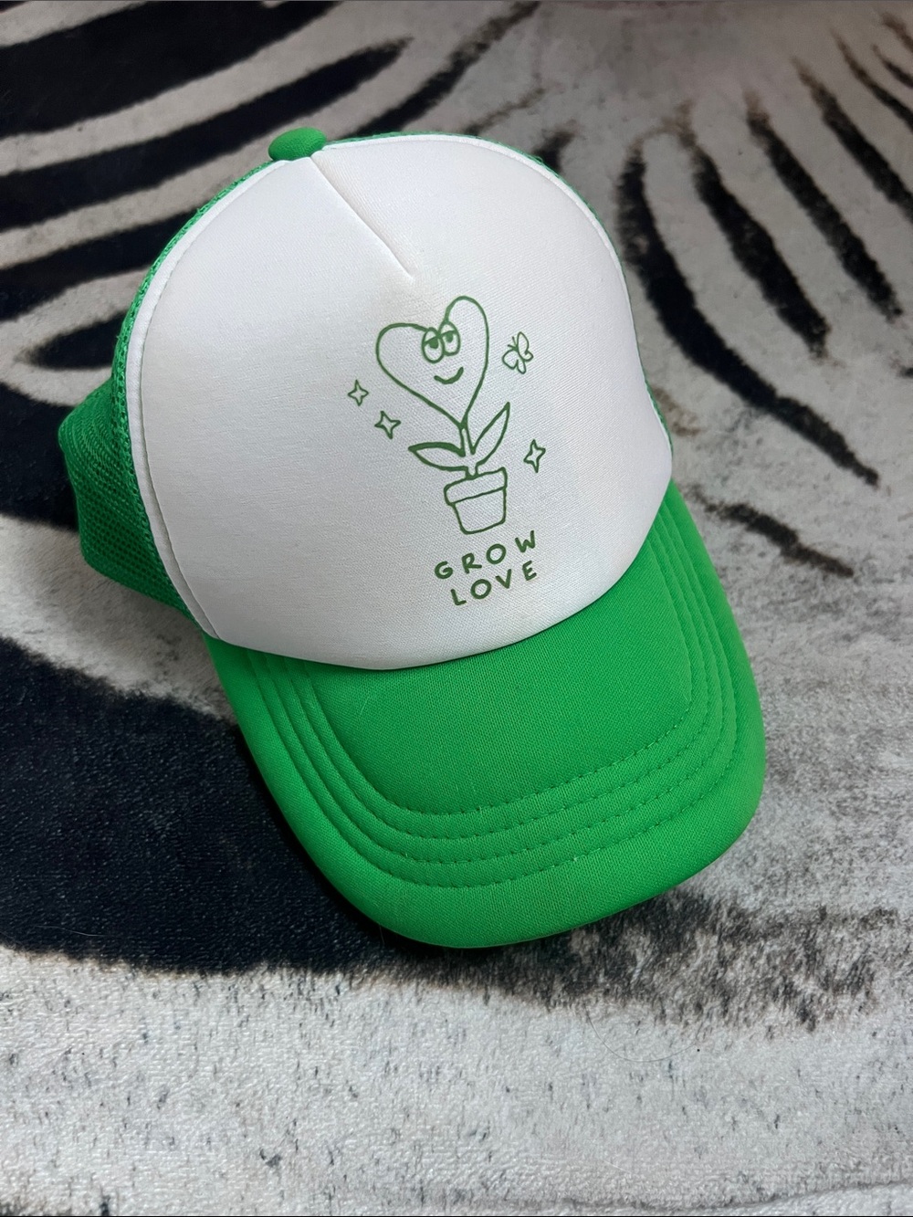 Urban Outfitters Green and White 'Grow Love' Trucker Hat